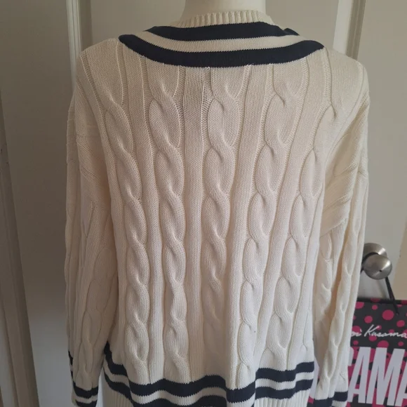 Primark Cream and Black V-Neck Cable Sweater Size L- New With Tags - Picture 5 of 10